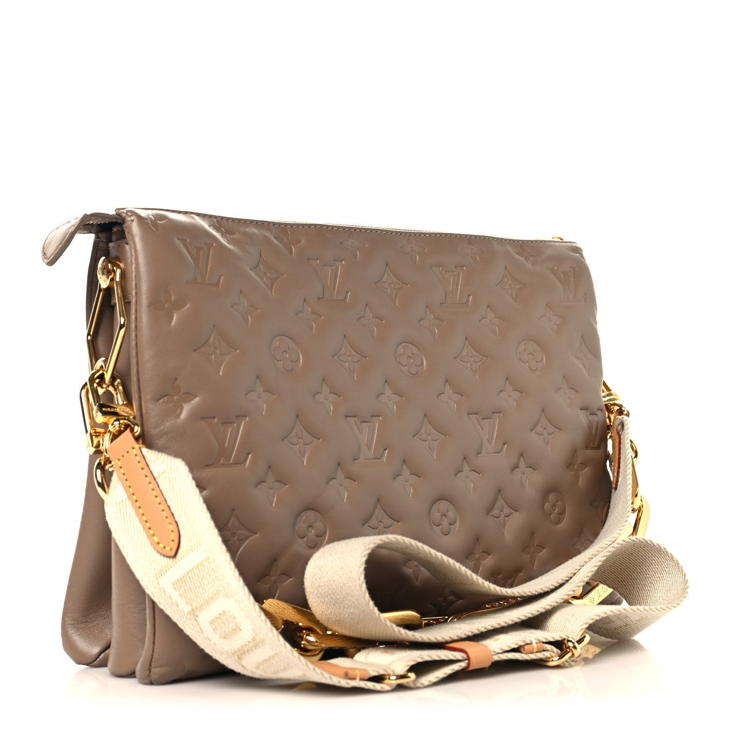 Lambskin Embossed Monogram Coussin MM Taupe