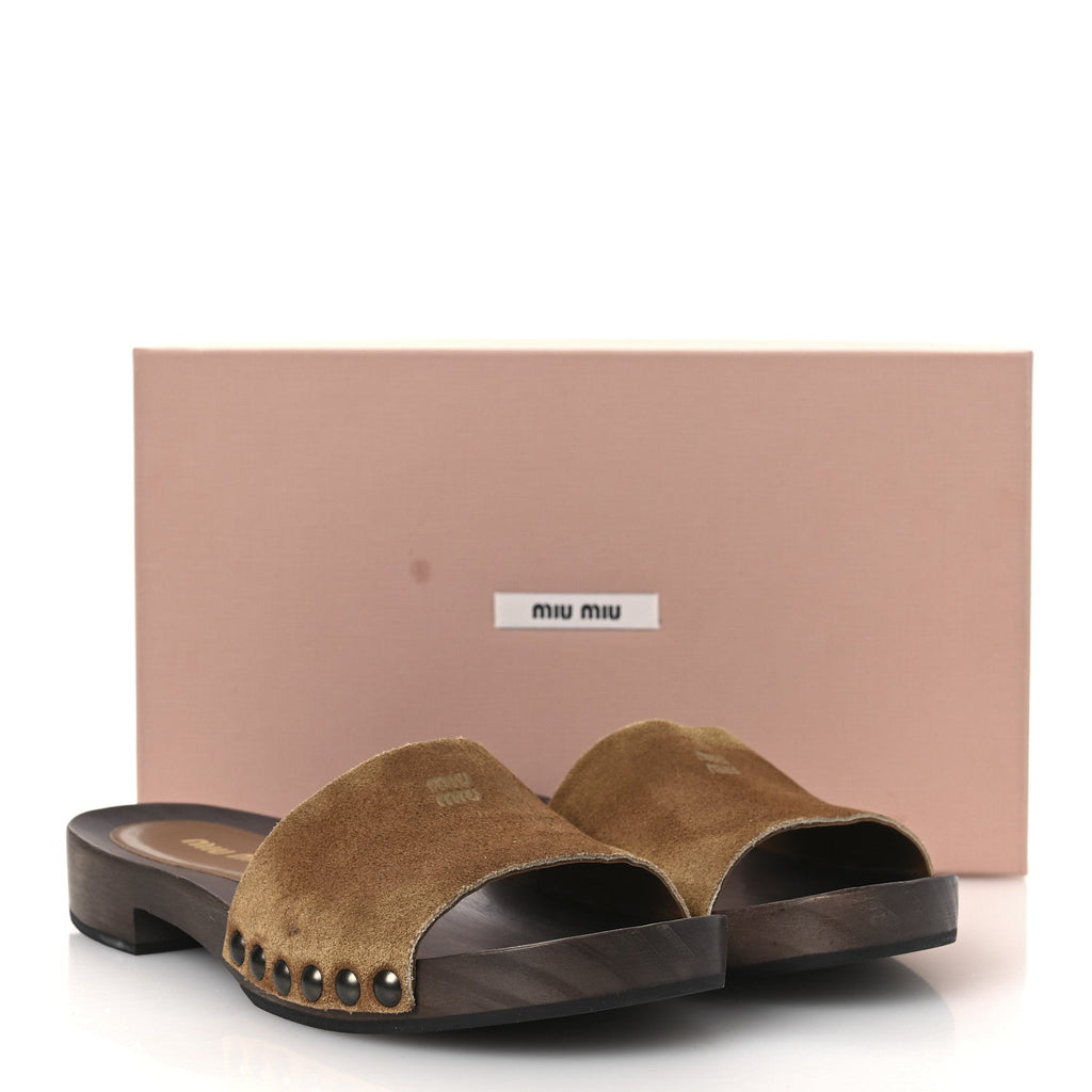 Suede Logo Slide Clogs 37 Cannella