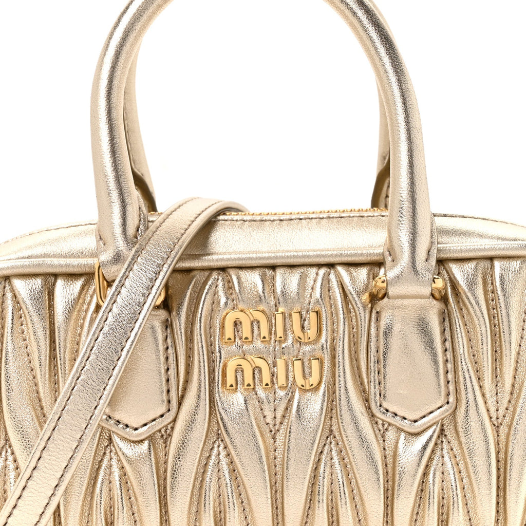 Metallic Nappa Matelasse Mini Arcadie Top Handle Bag Pirite