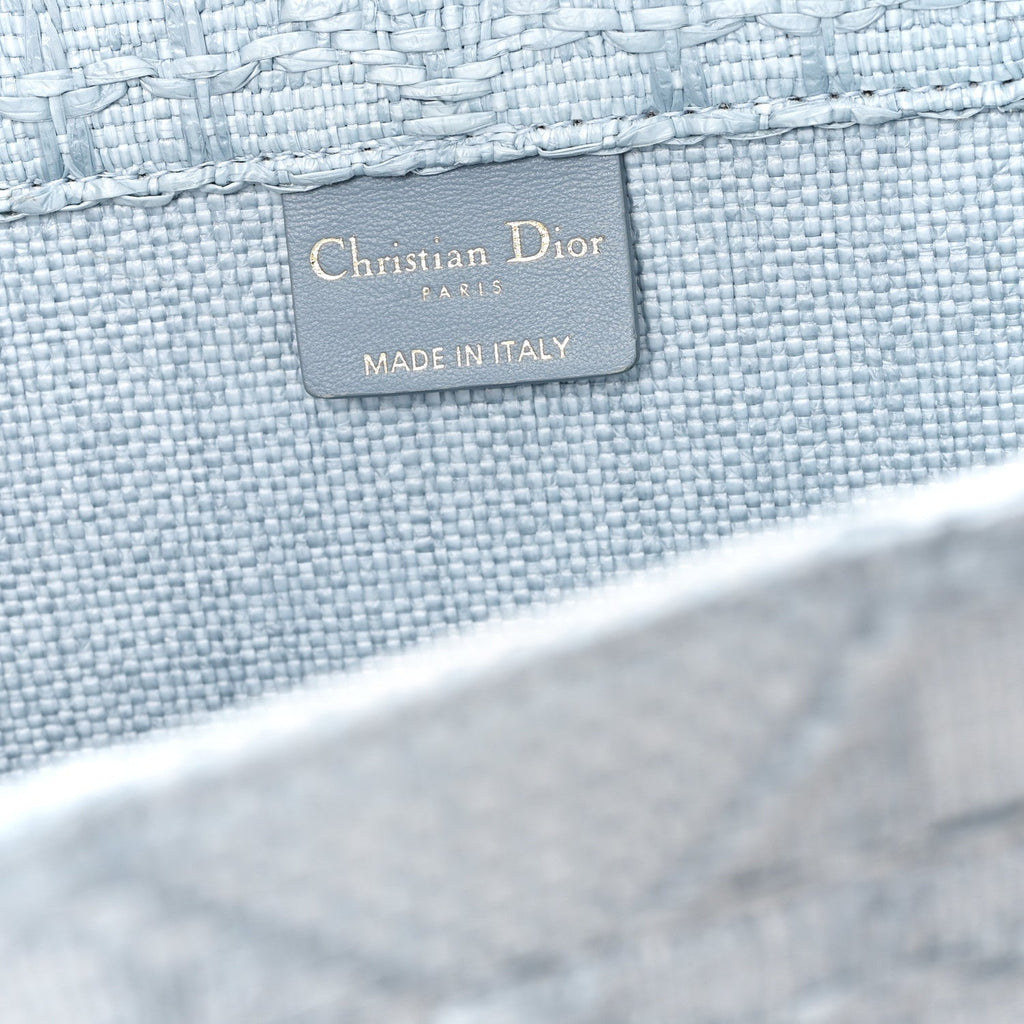 Raffia Cannage Medium Book Tote Blue