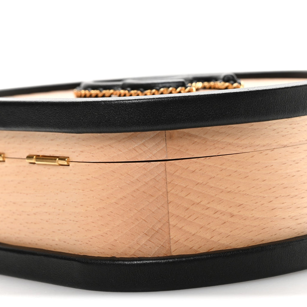 Beech Wood Lambskin Round CC Vanity Case Black