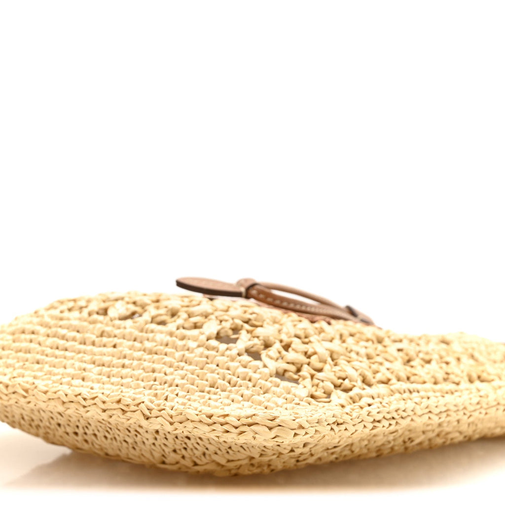 Raffia Crochet Drawstring Pouch Naturale Cognac
