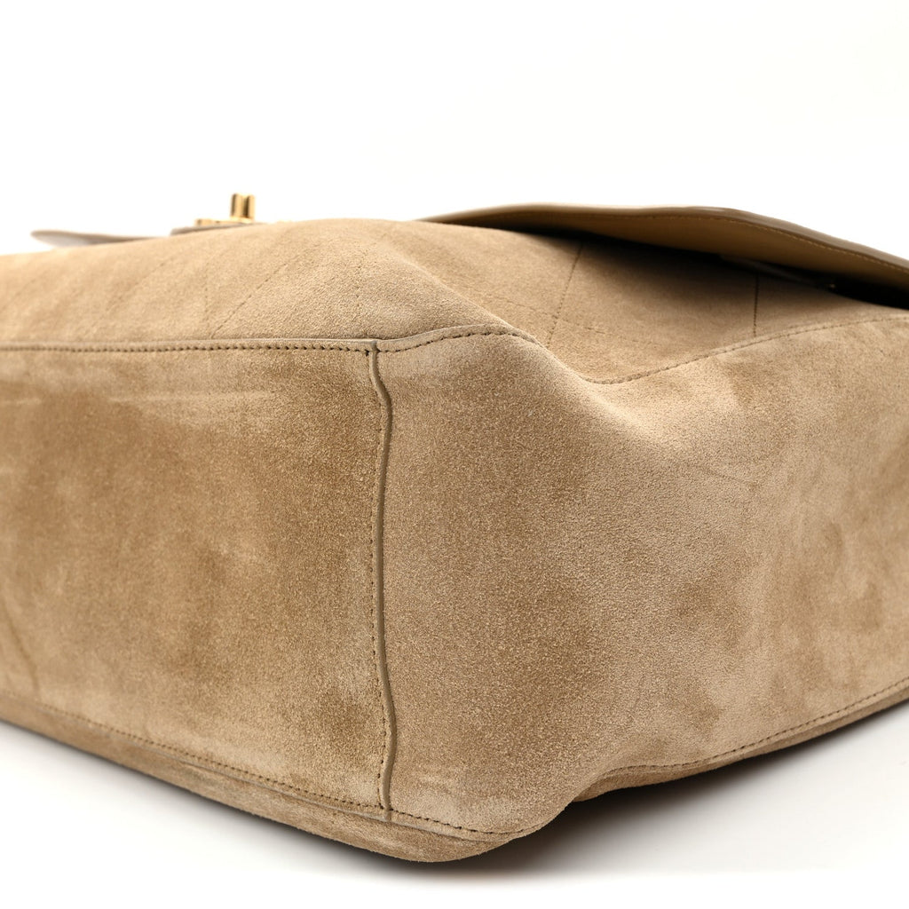 Suede Calfskin Souplissimo Maxi Flap Dark Beige