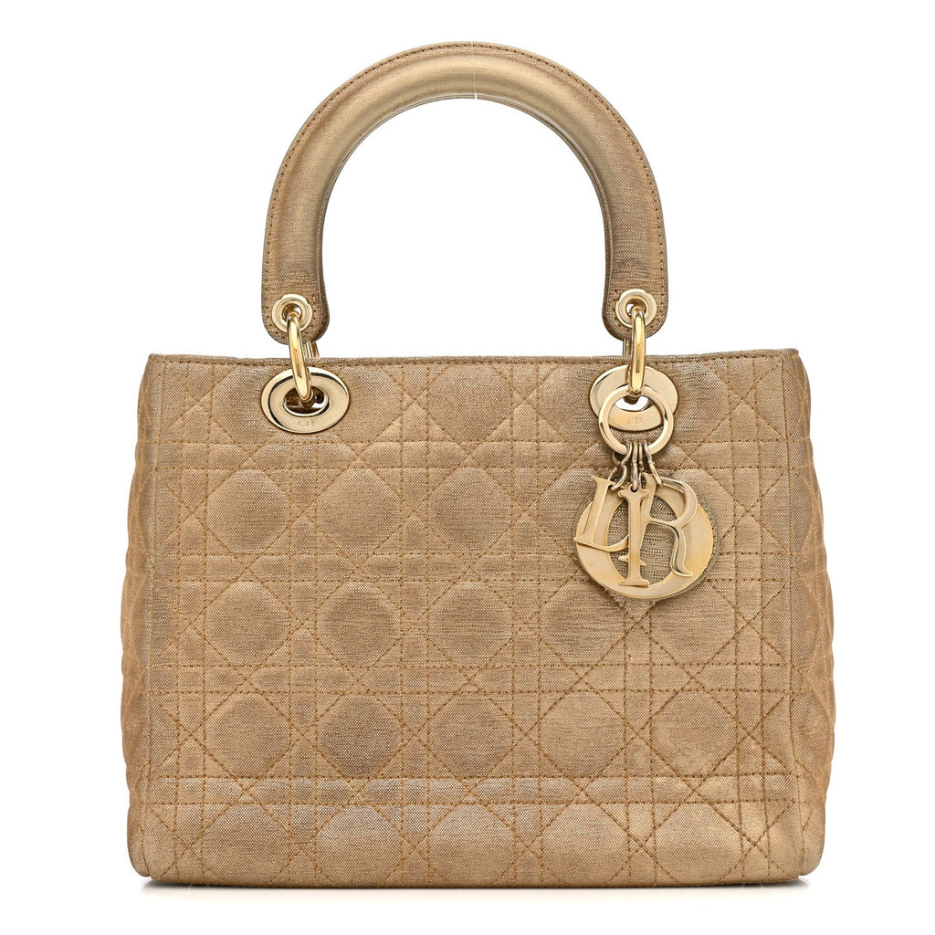 Metallic Nylon Cannage Medium Lady Dior Gold