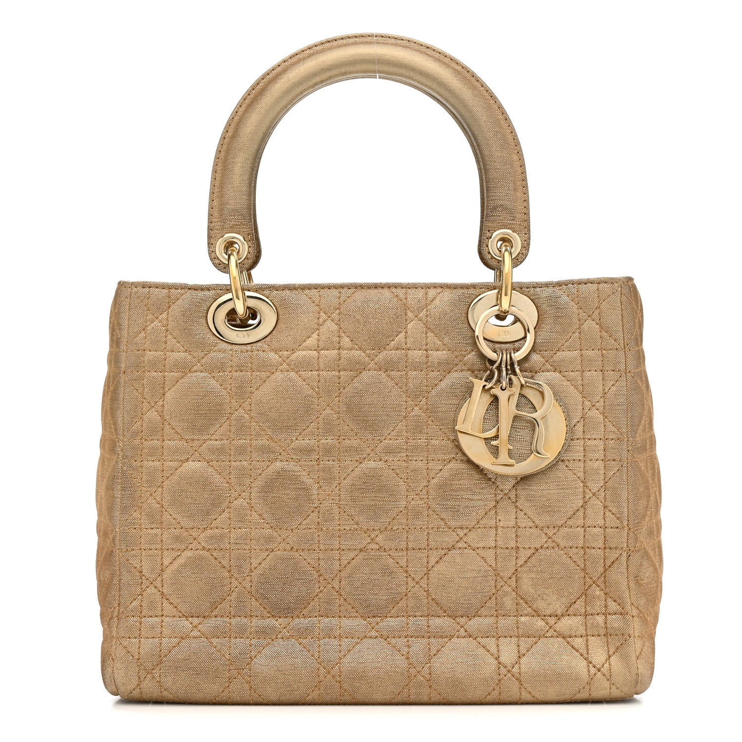 Metallic Nylon Cannage Medium Lady Dior Gold