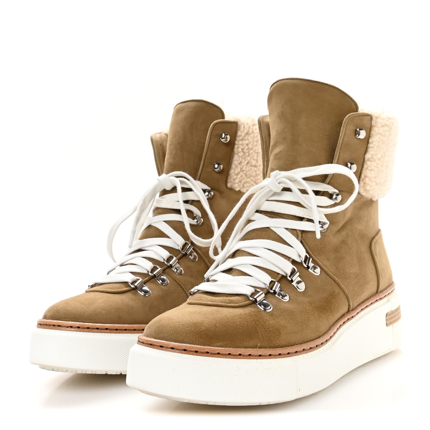 Chevre Velours Woolskin Womens Flocon Ankle Boots 39.5 Beige Gobi Ecru