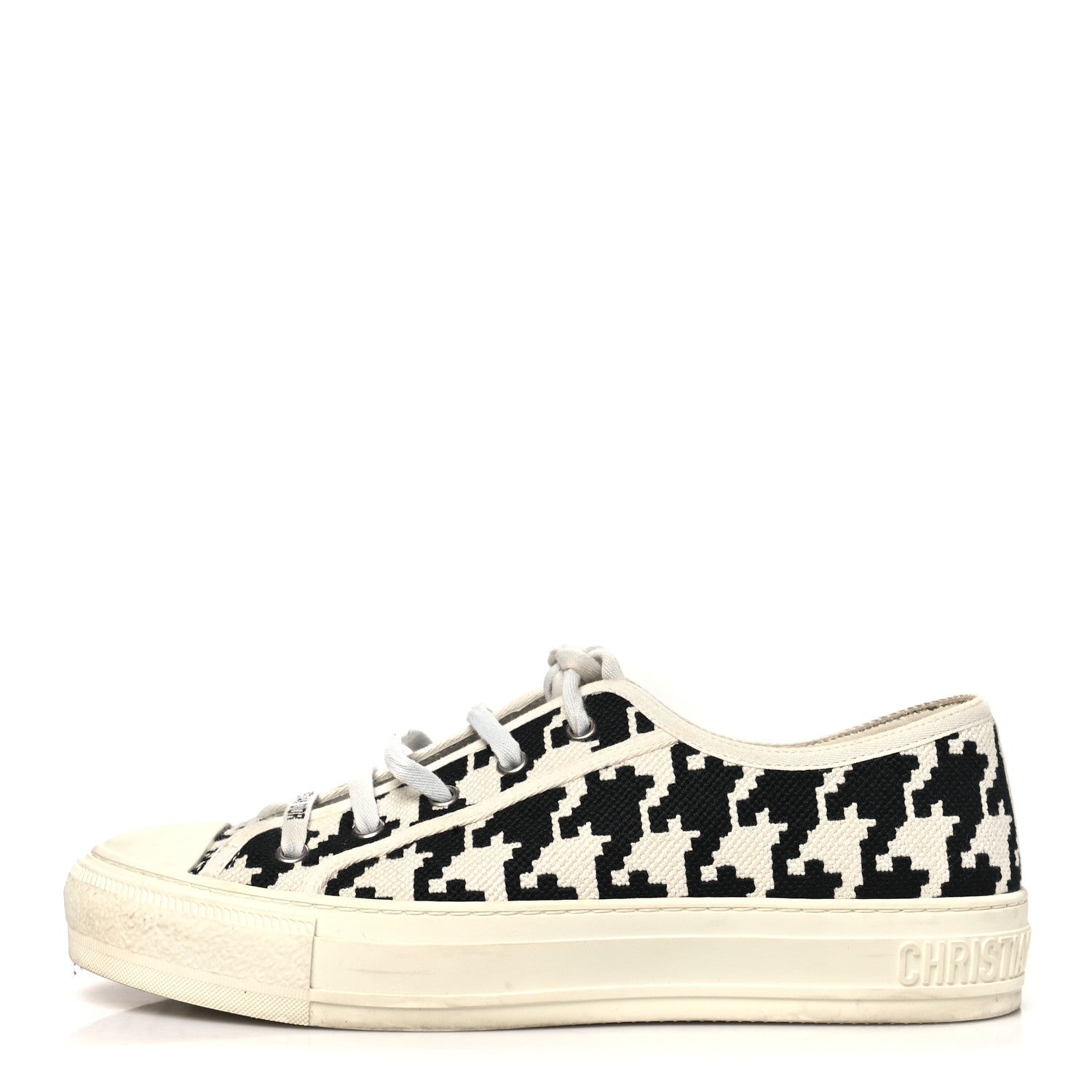 Canvas Macro Houndstooth Embroidered Womens Walk'N'Dior Low Top Sneakers 39 White Black