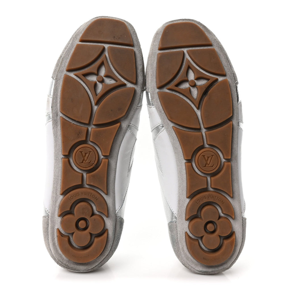 Metallic Grained Calfskin Womens LV Sneakerina 38 Silver