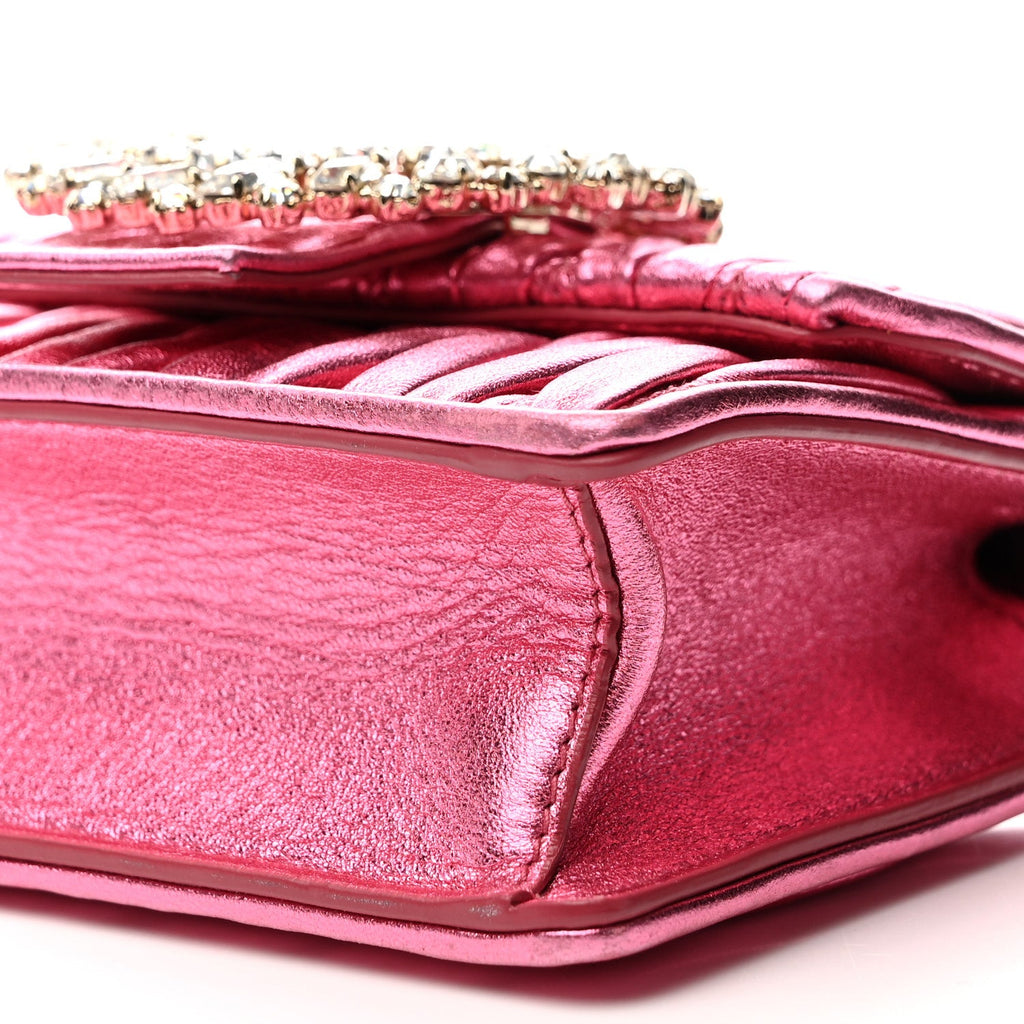 Metallic Nappa Matelasse Crystal Embellished Lady Crossbody Pink