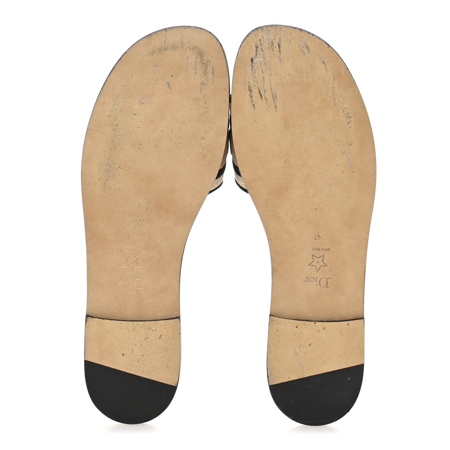 Straw Embroidered Dway Flat Slide Sandals 41 Natural Black