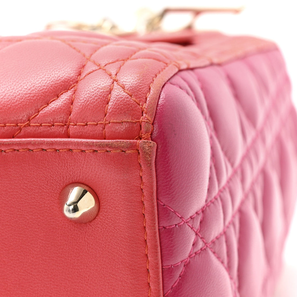 Lambskin Cannage Medium Bi-Color Lady Dior Orange Fuchsia