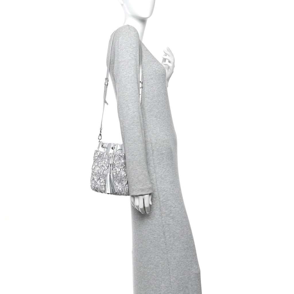 Paillettes Mate Bucket Bag Argento