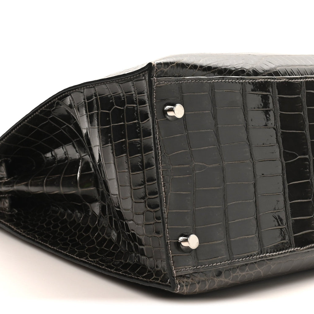 Shiny Porosus Crocodile Kelly Sellier 35 Graphite