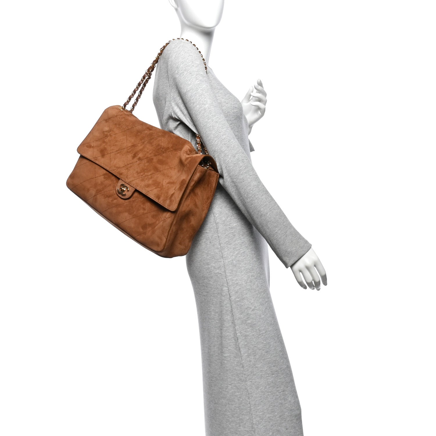 Suede Calfskin Souplissimo Maxi Flap Camel