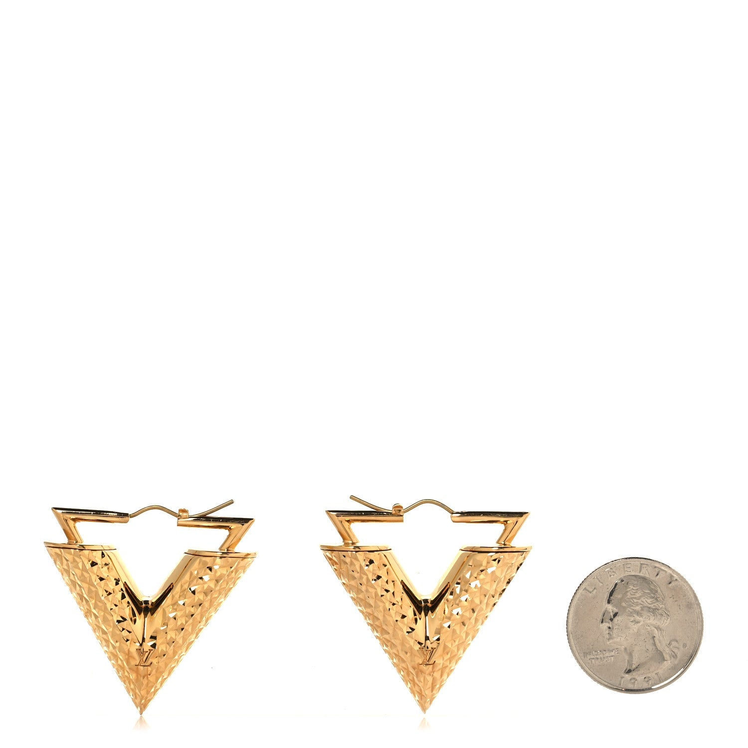 Brass Guilloche Essential V Earrings Gold