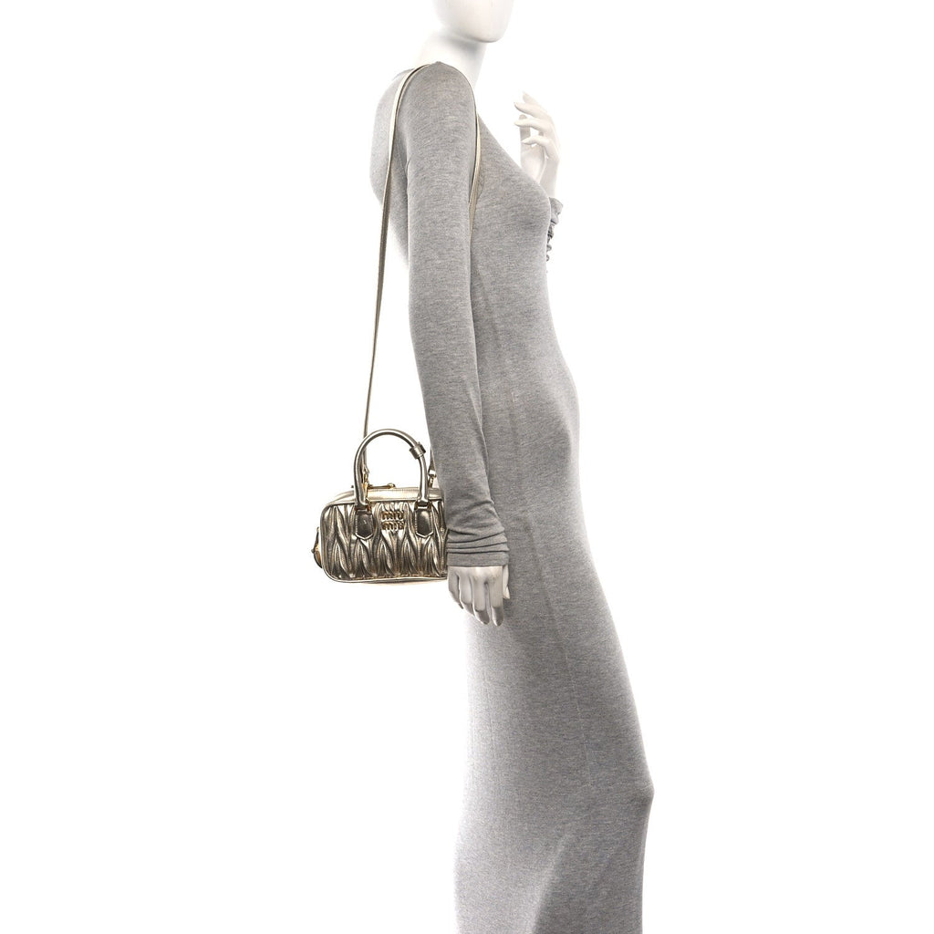 Metallic Nappa Matelasse Mini Arcadie Top Handle Bag Pirite
