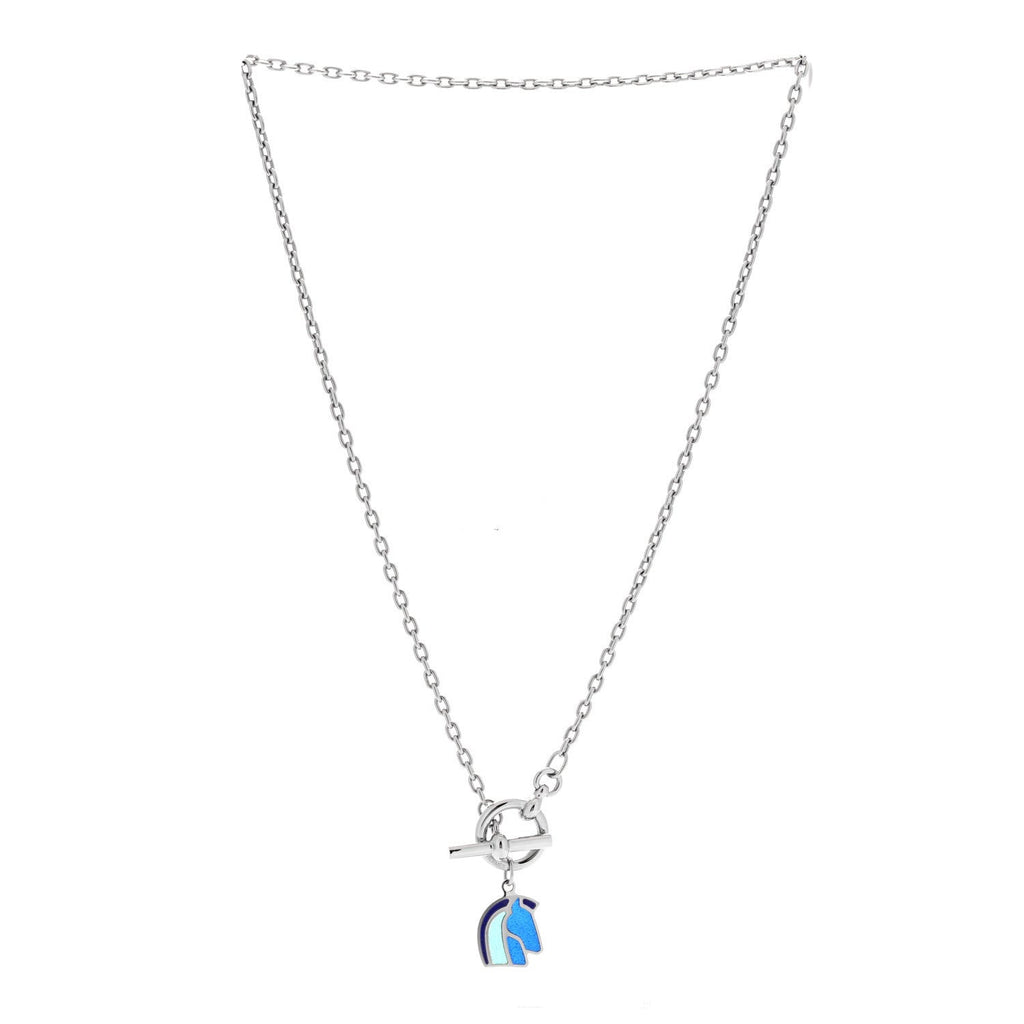 Palladium Enamel Helios Cheval Necklace Camaïeu De Bleu