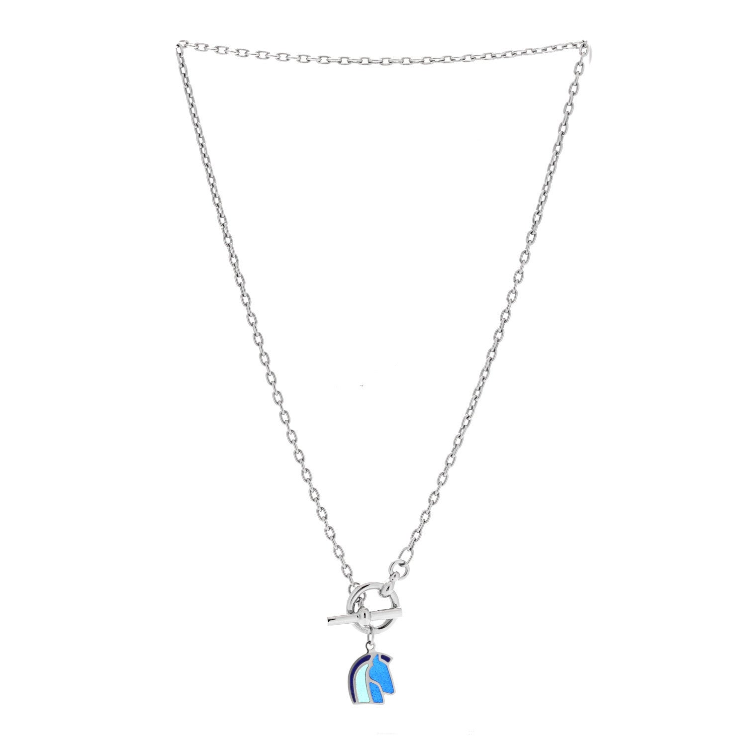 Palladium Enamel Helios Cheval Necklace Camaïeu De Bleu