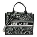 Calfskin Canvas Medium Plan De Paris Book Tote With Strap Black White