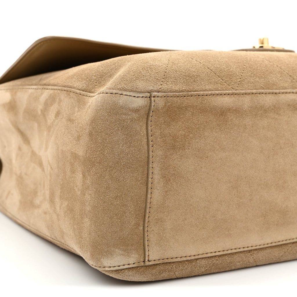 Suede Calfskin Souplissimo Maxi Flap Dark Beige
