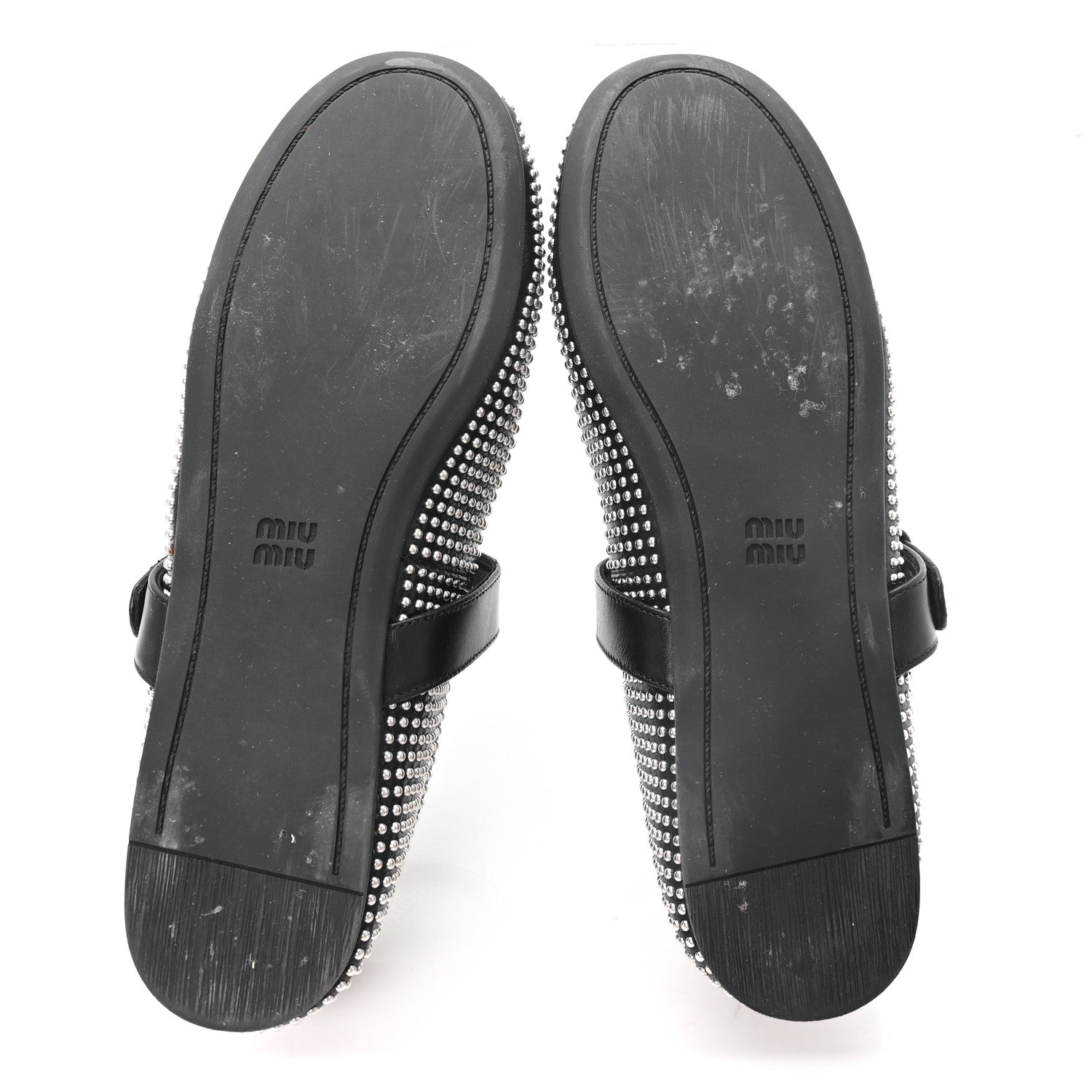 Calfskin Studded Mary Jane Ballerina Flats 36.5 Black