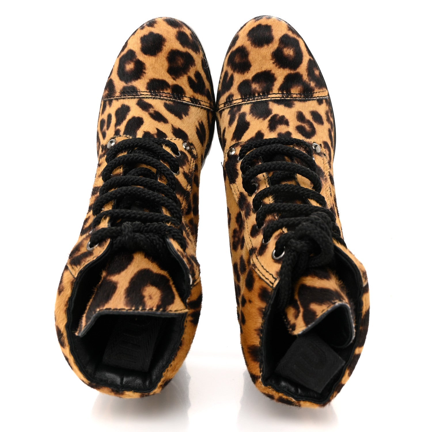 Cavallino Calf Hair Leopard Lace Up Boots 37.5 Miele