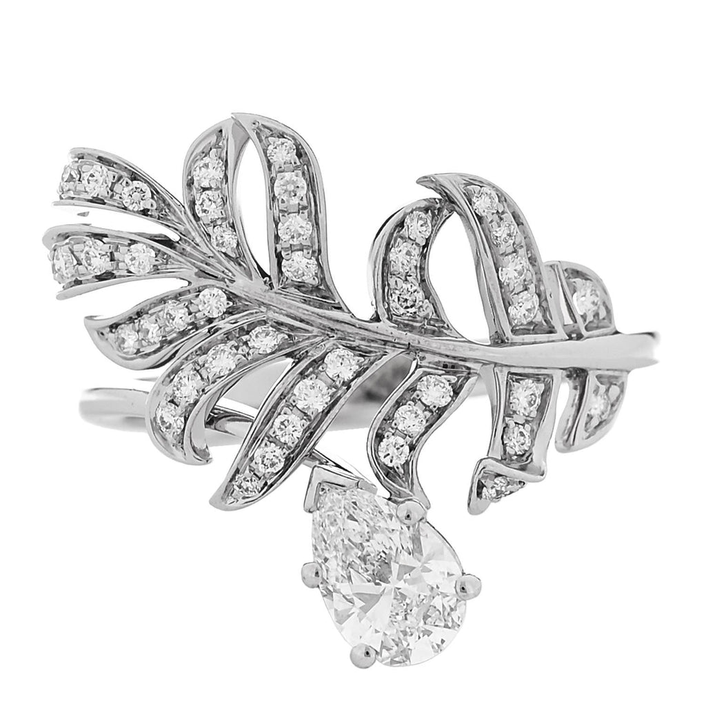 18K White Gold Diamond Plume De Chanel Ring 53 6.5