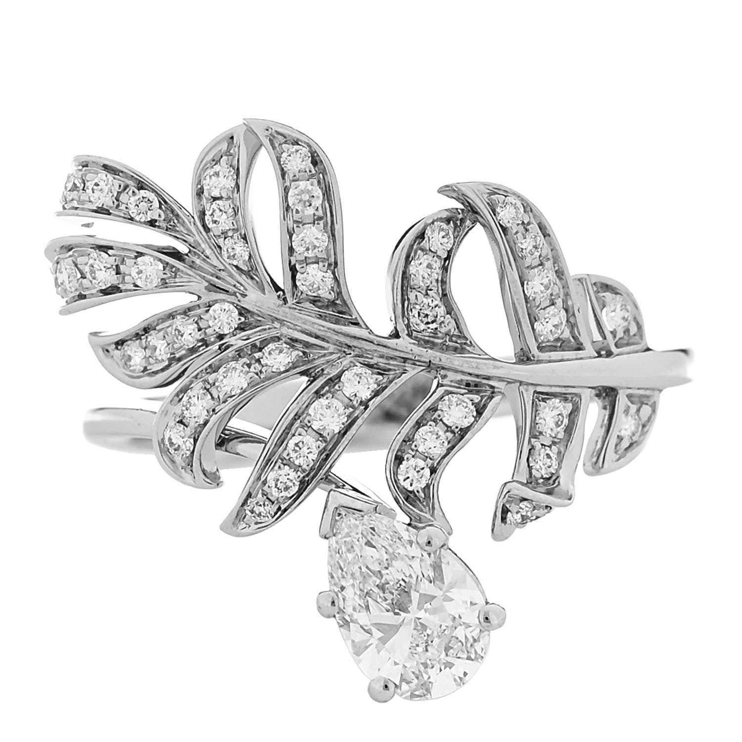 18K White Gold Diamond Plume De Chanel Ring 53 6.5