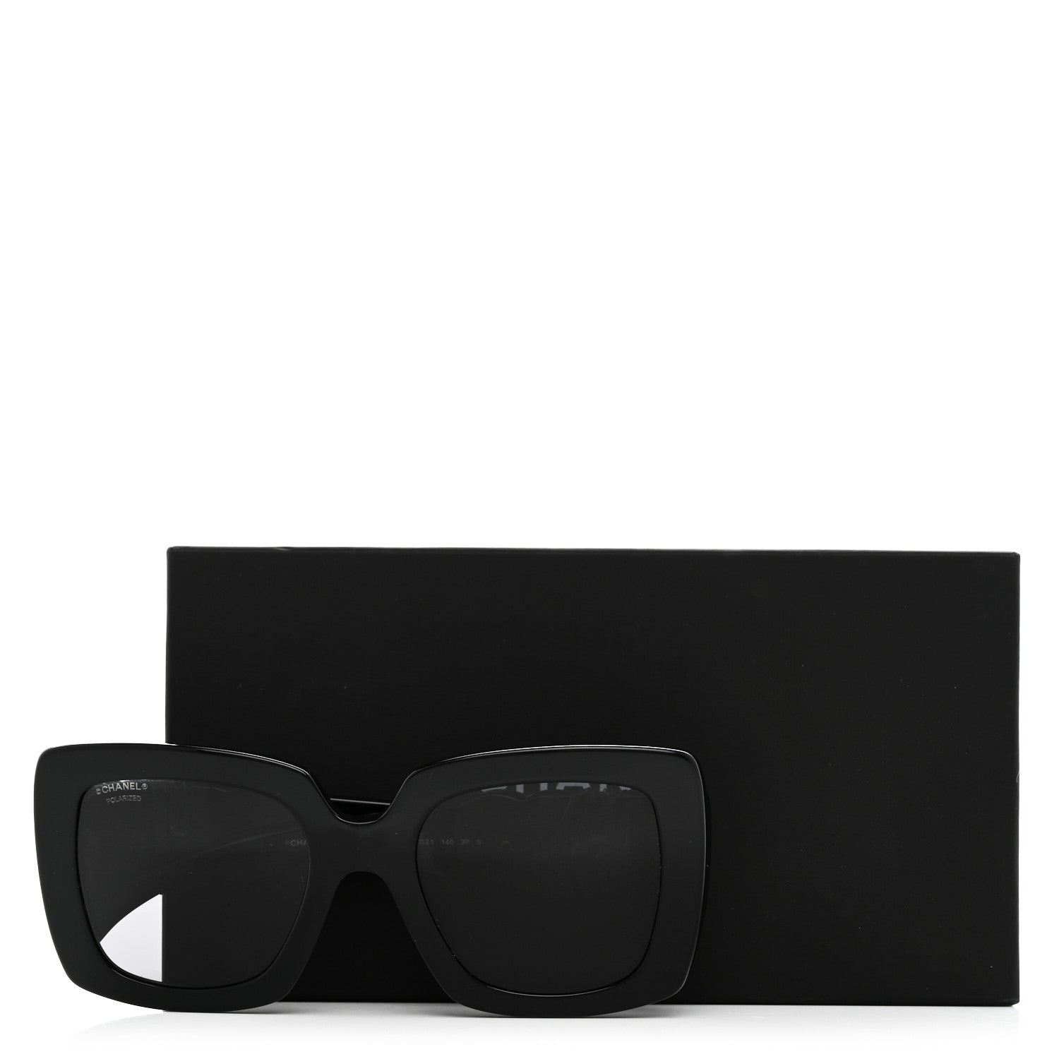 Acetate Calfskin Polarized Square Sunglasses 5474-Q Black