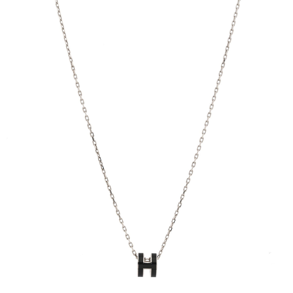 Lacquered Palladium Mini Pop H Pendant Necklace Black