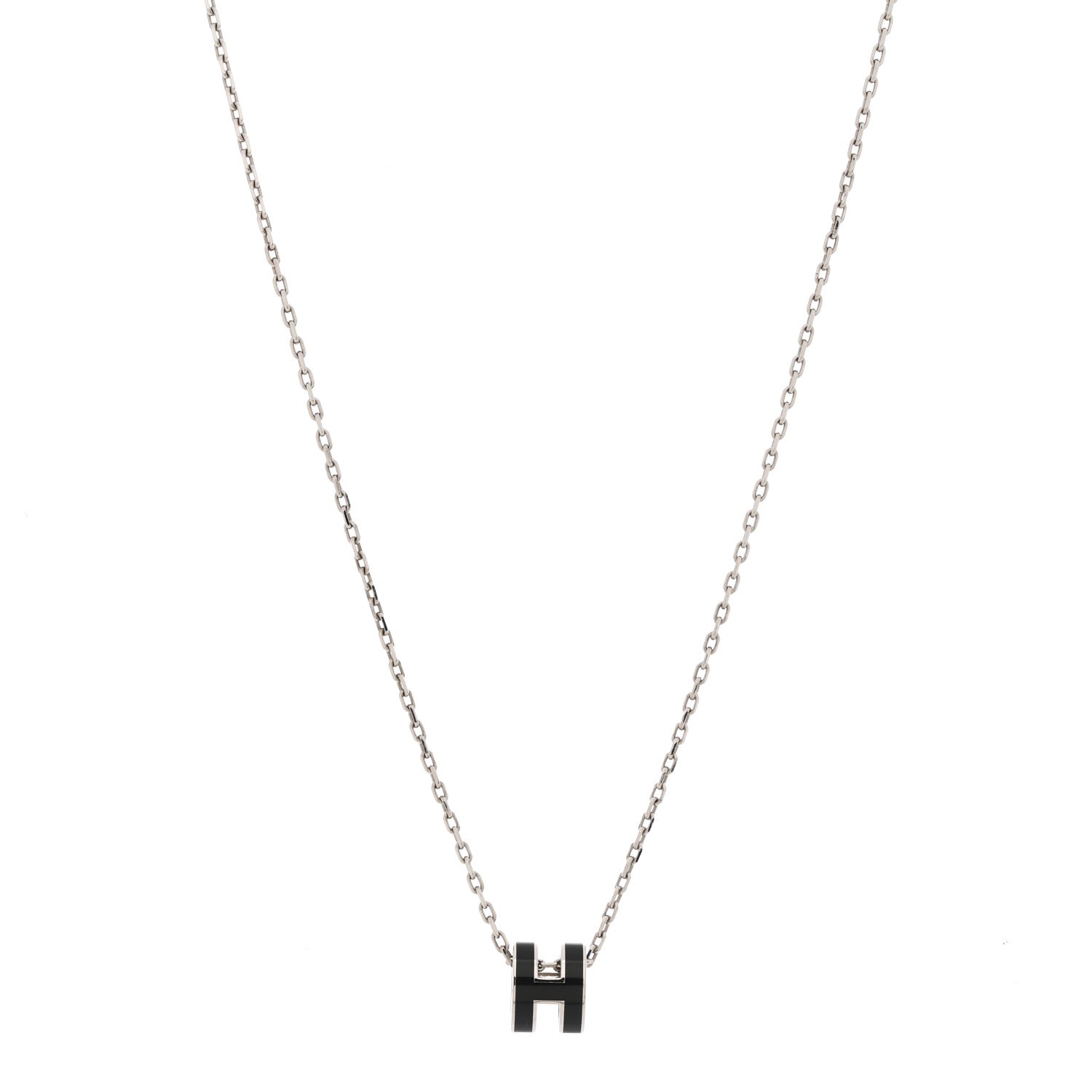 Lacquered Palladium Mini Pop H Pendant Necklace Black