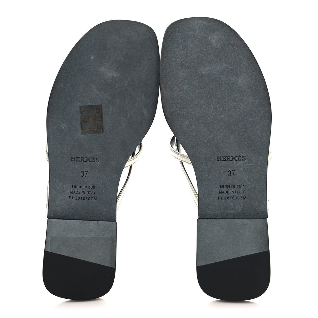 Metallic Goatskin Miss Sandals 37 Gris Argente