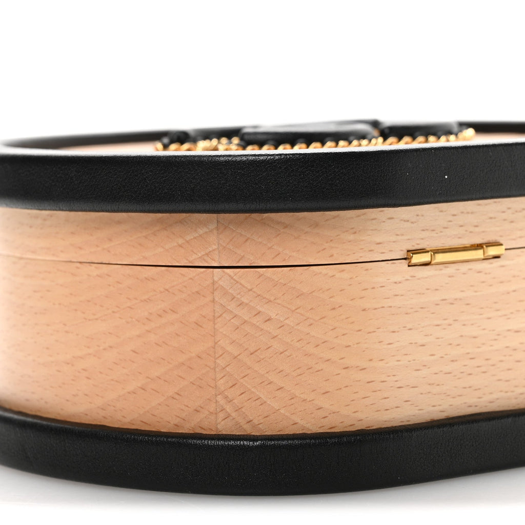 Beech Wood Lambskin Round CC Vanity Case Black