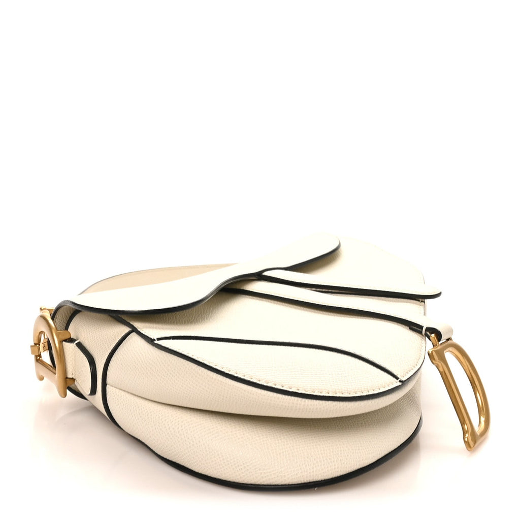 Grained Calfskin Saddle Bag White