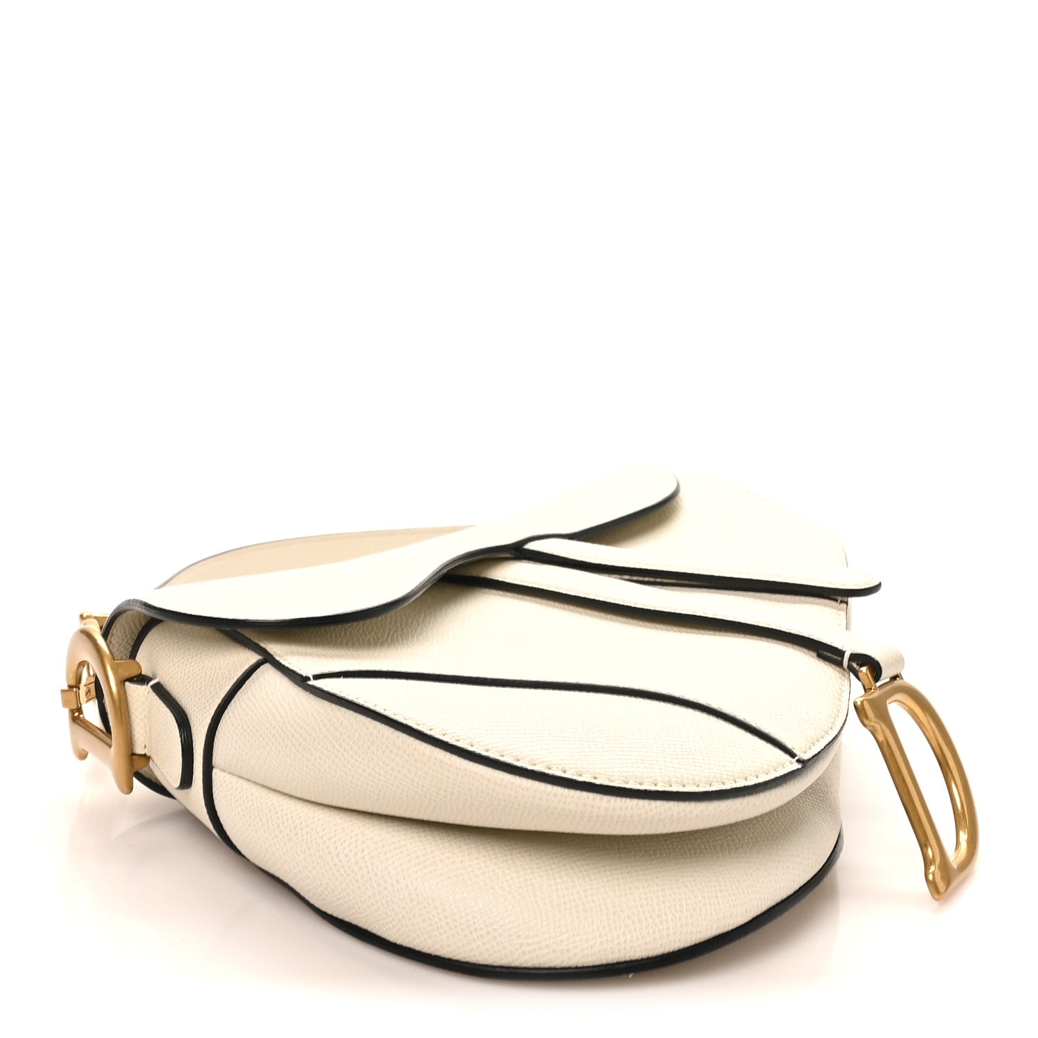 Grained Calfskin Saddle Bag White