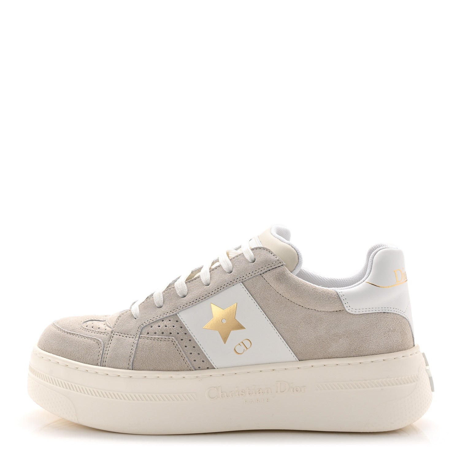 Suede Calfskin Dior Star Ors Platform Sneakers White Black 39 Light Beige White