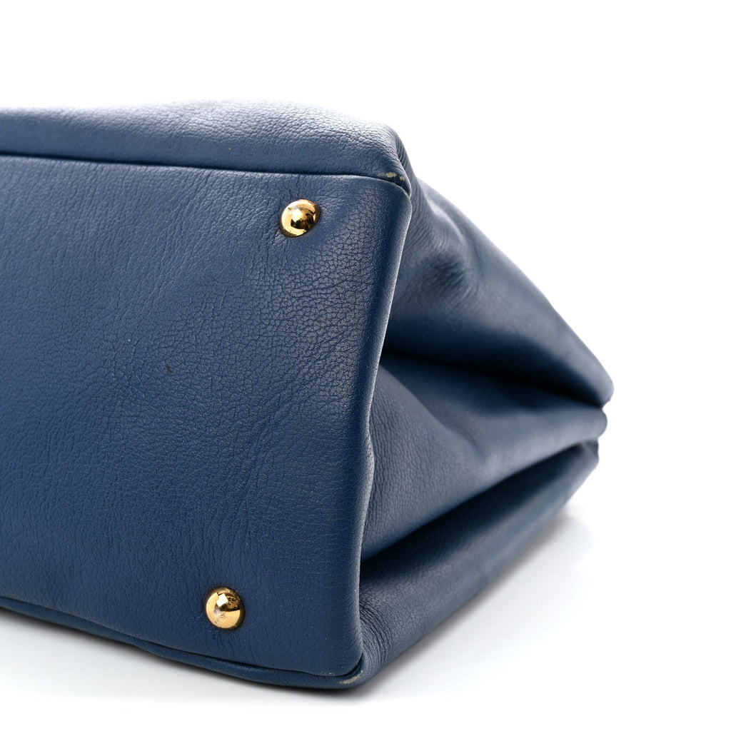 Goatskin Madras Top Handle Double Zip Tote Blue