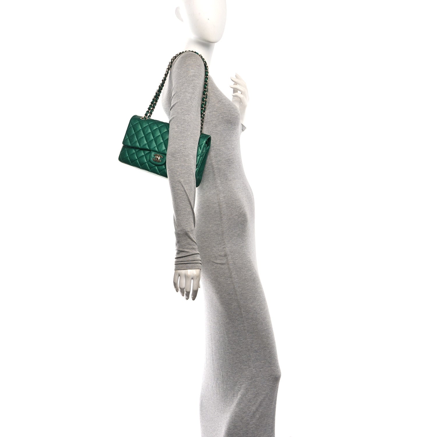 Metallic Caviar Quilted Medium Double Flap Green