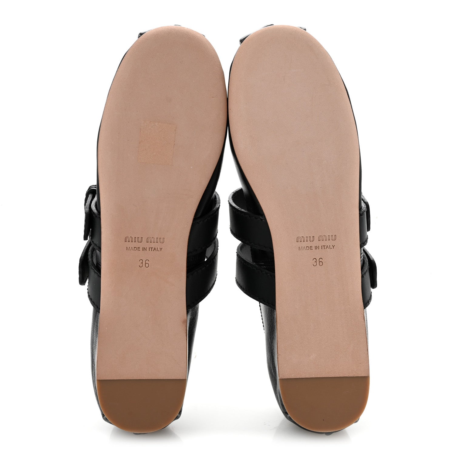Nappa Vitello Nevada Double Buckle Ballerina Flats 36 Black