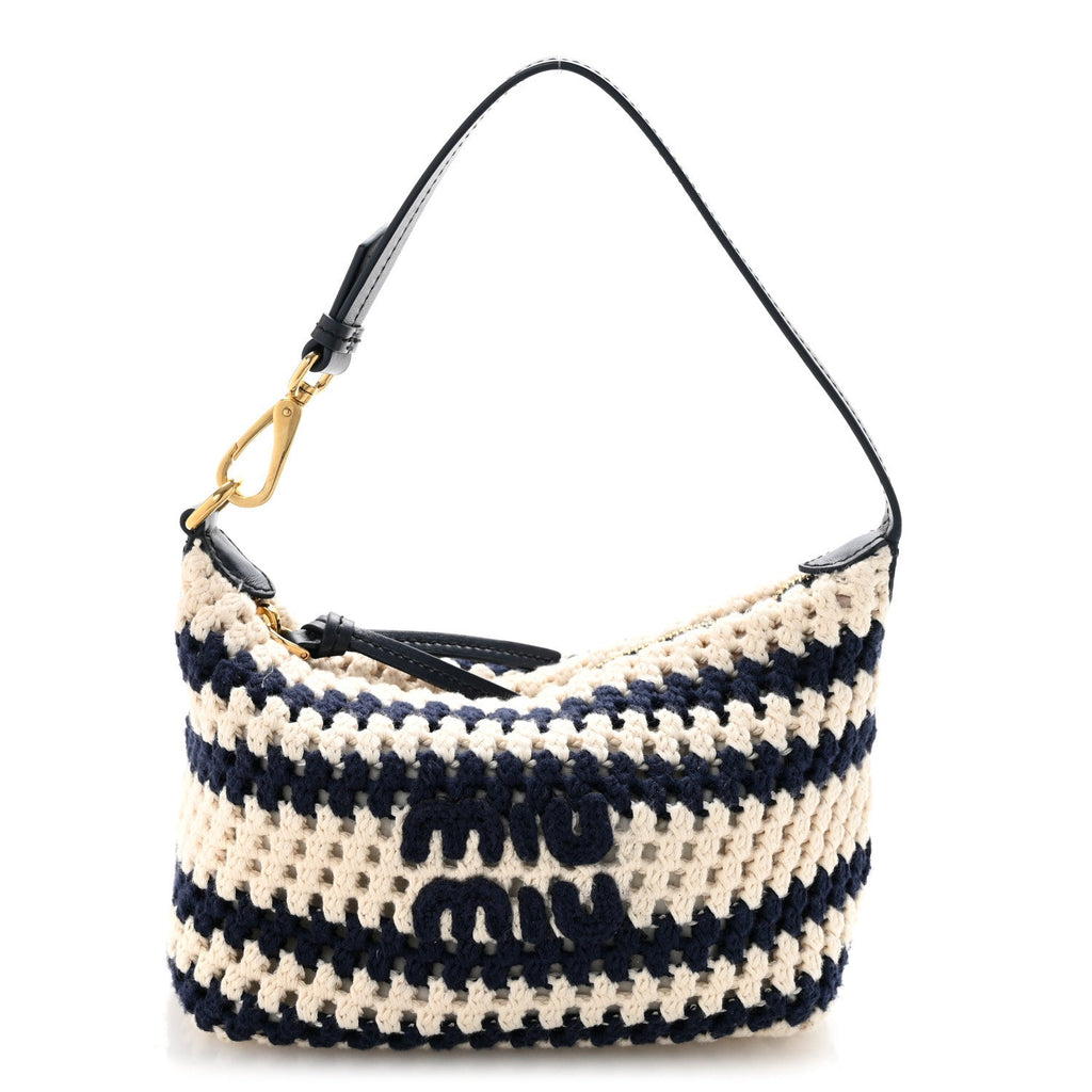 Fabric Crochet Pouch Blue White