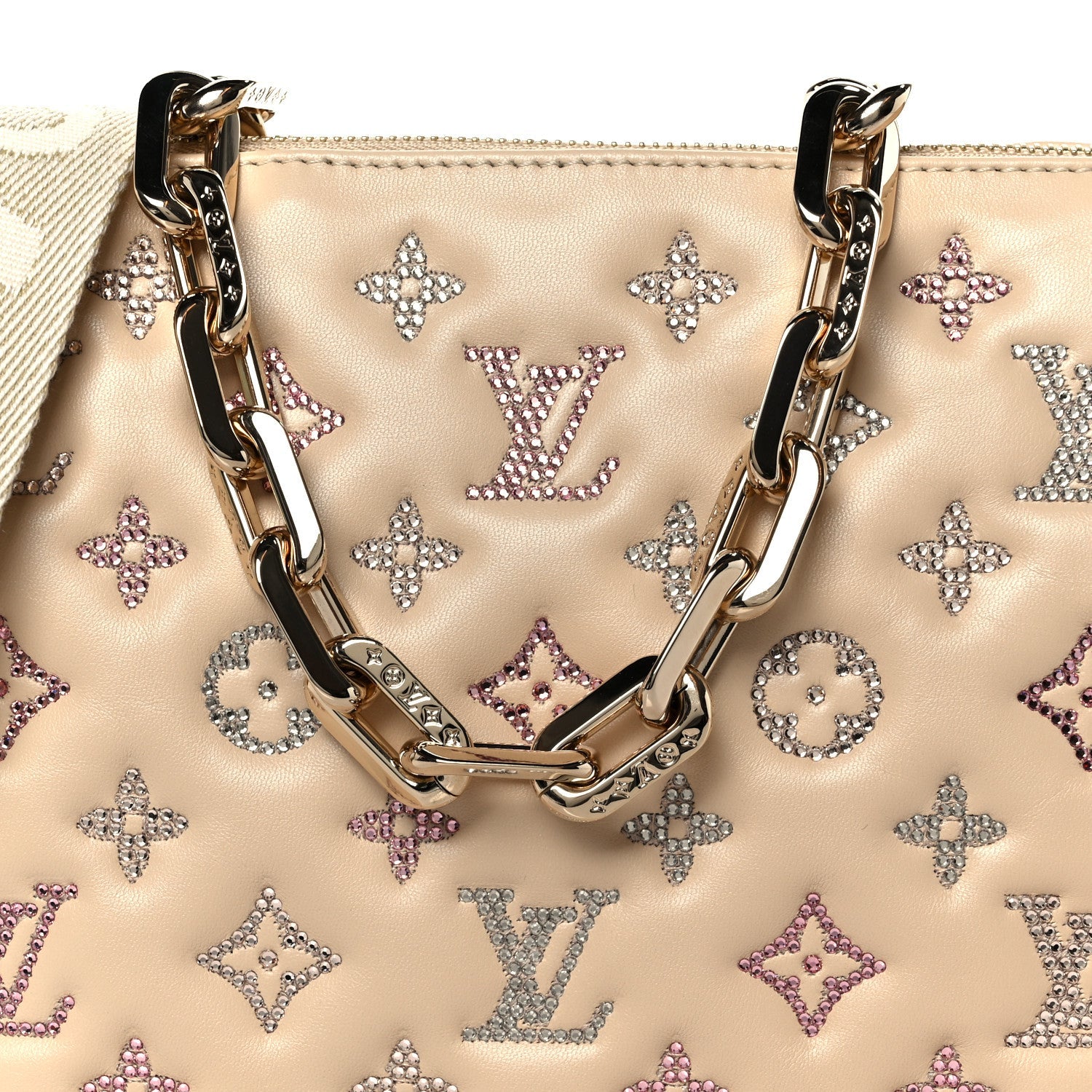Lambskin Swarovski Crystal Embossed Monogram Coussin PM Nude