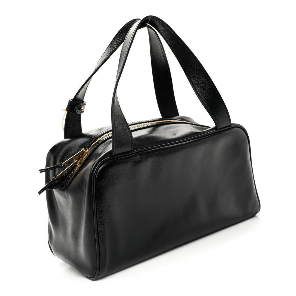 Vitello Lux Bauletto Top Handle Bag Black