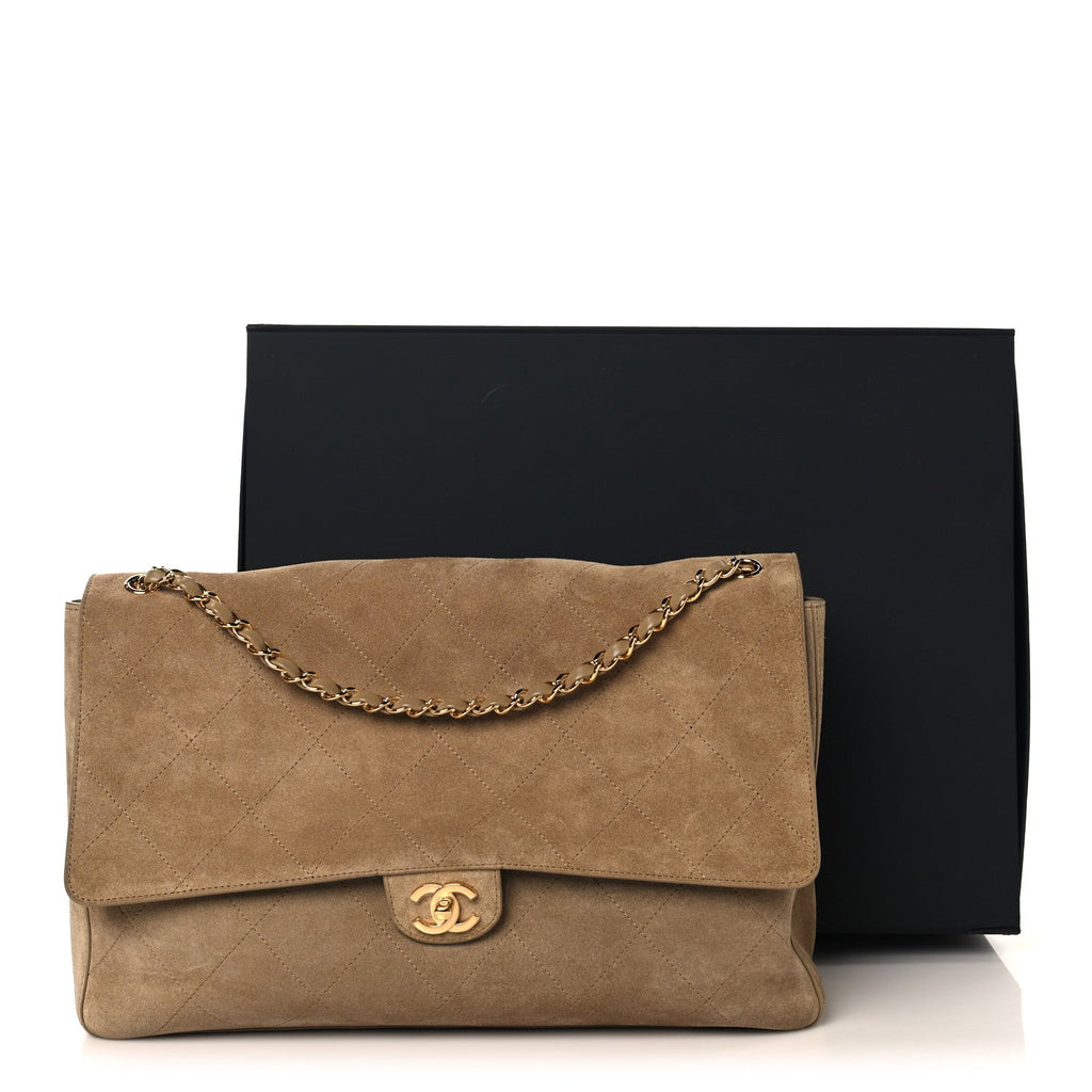 Suede Calfskin Souplissimo Maxi Flap Dark Beige