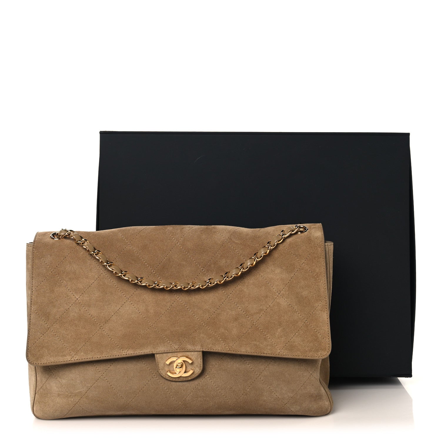 Suede Calfskin Souplissimo Maxi Flap Dark Beige