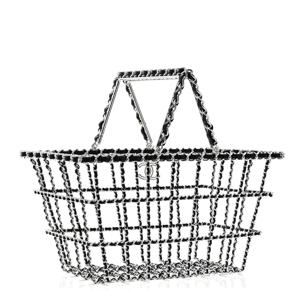 Brass Calfskin Medium Grocery By Chanel Shopping Basket Silver