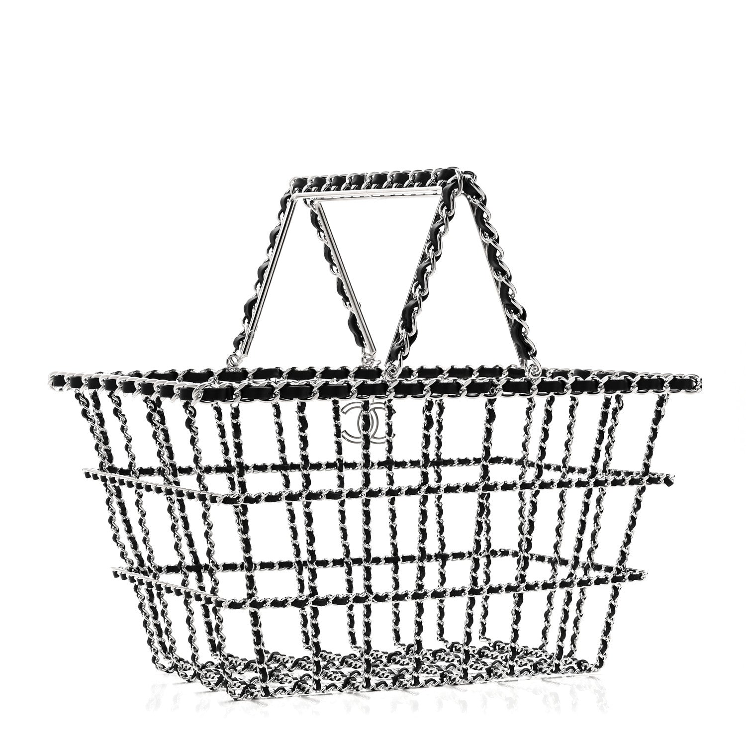Brass Calfskin Medium Grocery By Chanel Shopping Basket Silver