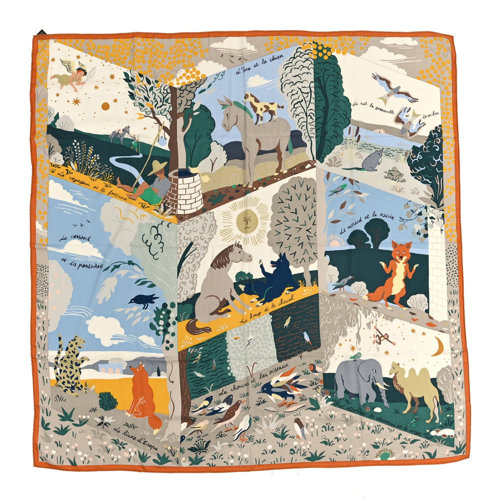 Cashmere Silk Le Livre D'Esope Shawl 140 Orange Vert Bleu Ciel
