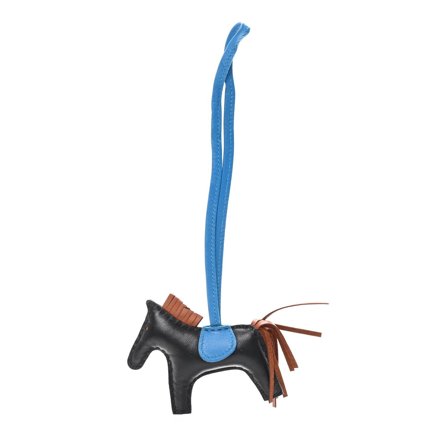 Milo Lambskin Grigri Rodeo Horse Bag Charm PM Black Gold Bleu Zanzibar