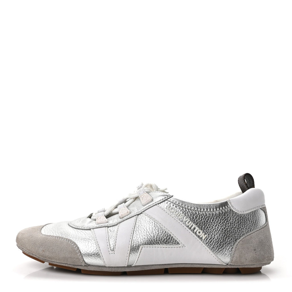 Metallic Grained Calfskin Womens LV Sneakerina 38 Silver