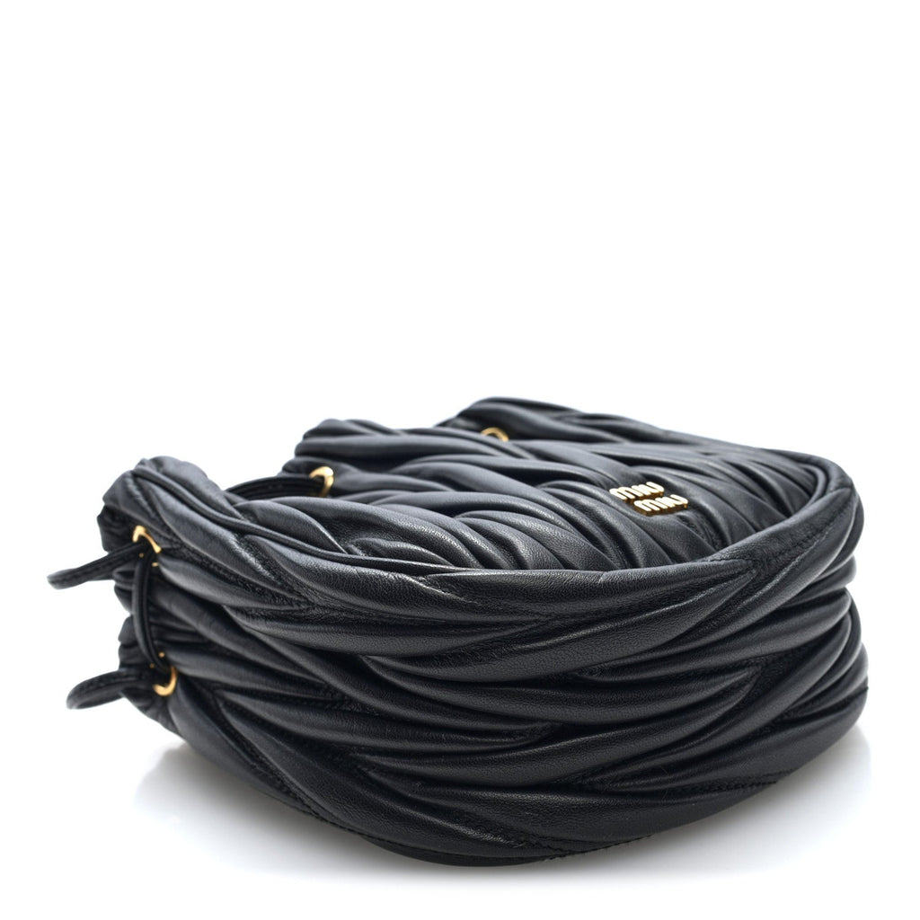 Nappa Matelasse Mini Drawstring Bucket Bag Black